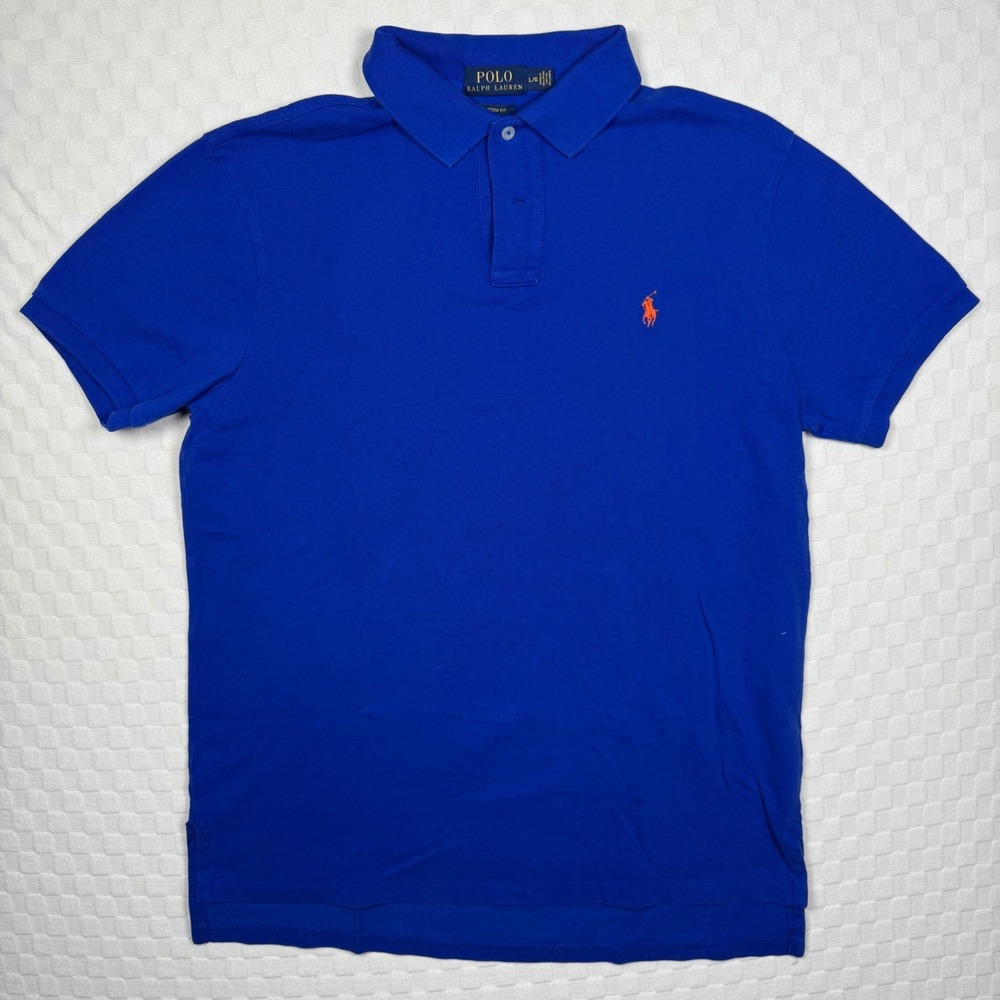 Polo Ralph Lauren Men Custom Fit Polo Shirt Orange Pony Logo Royal Blue Large L